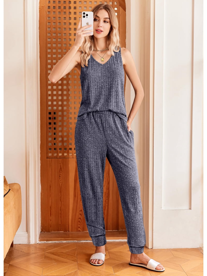 Fantaslook Womens Pajamas Sets V Neck Tank Tops and Long Pants Two