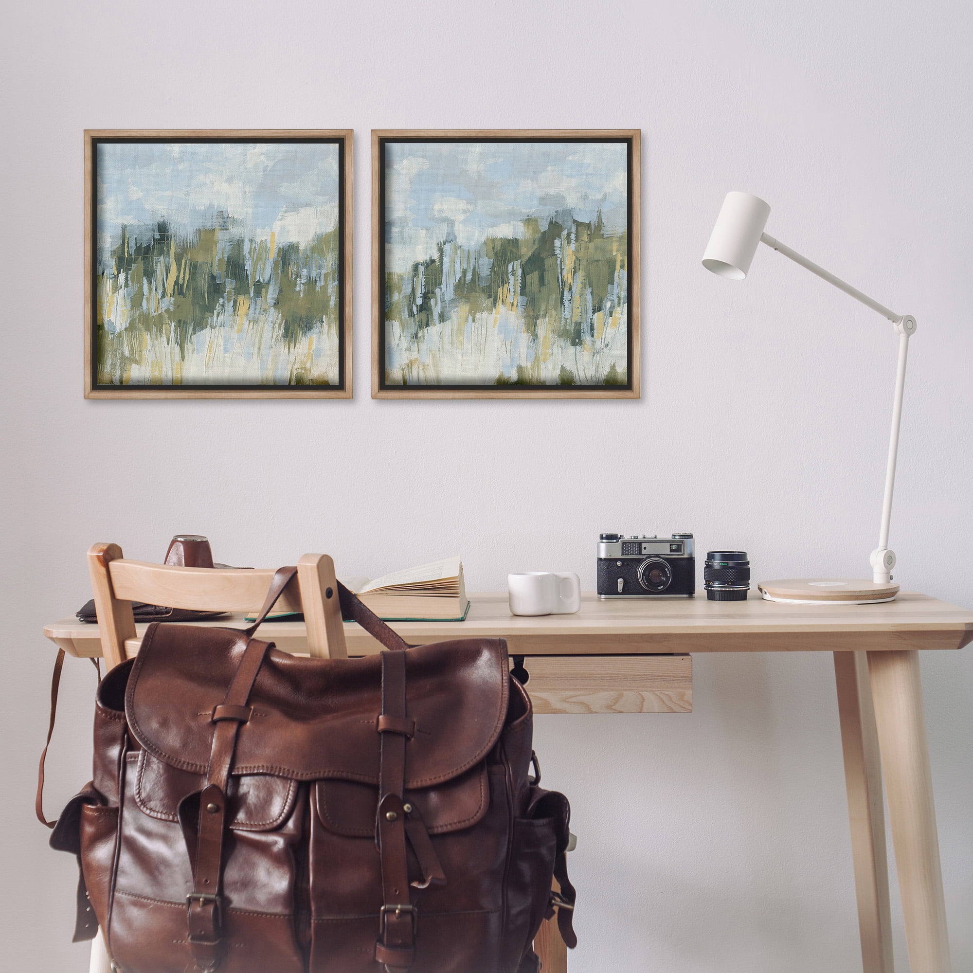 Stupell Industries Abstract Brushed Landscape Abstract Painting Brown Floater Framed Canvas Art Print Wall Art, 18 x 18, Set of 2