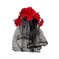 thumbnail image 3 of Velo de encaje de Halloween, diadema de flores, tocado gótico para novia y boda, para festival Rojo Yuyangstore aro de pelo, 3 of 8