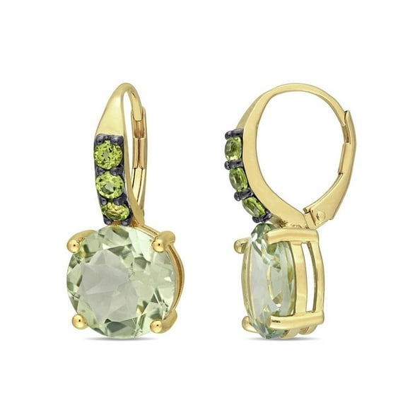 12.38 Carat (ctw) Green Quartz and Peridot Dangle Earrings in Yellow Sterling Silver