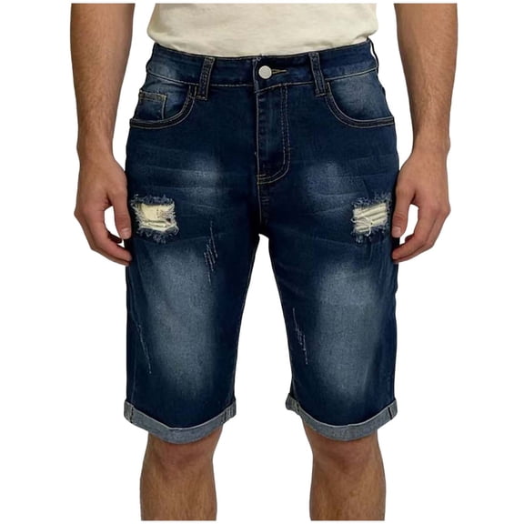 Yievot Mens Jean Shorts Fashion Casual Slim Fit Rolled Denim Shorts with Pockets