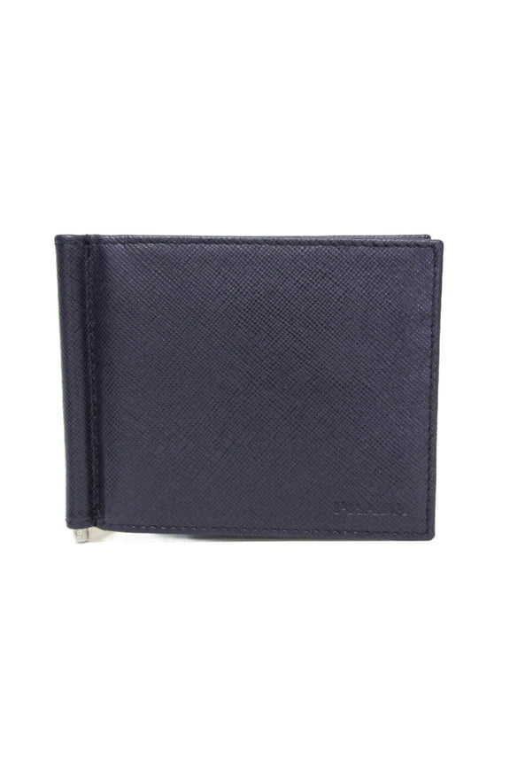 Pre-Owned Prada Saffiano 2M1077 Men's Leather Bill Wallet (bi-fold) Dark Navy