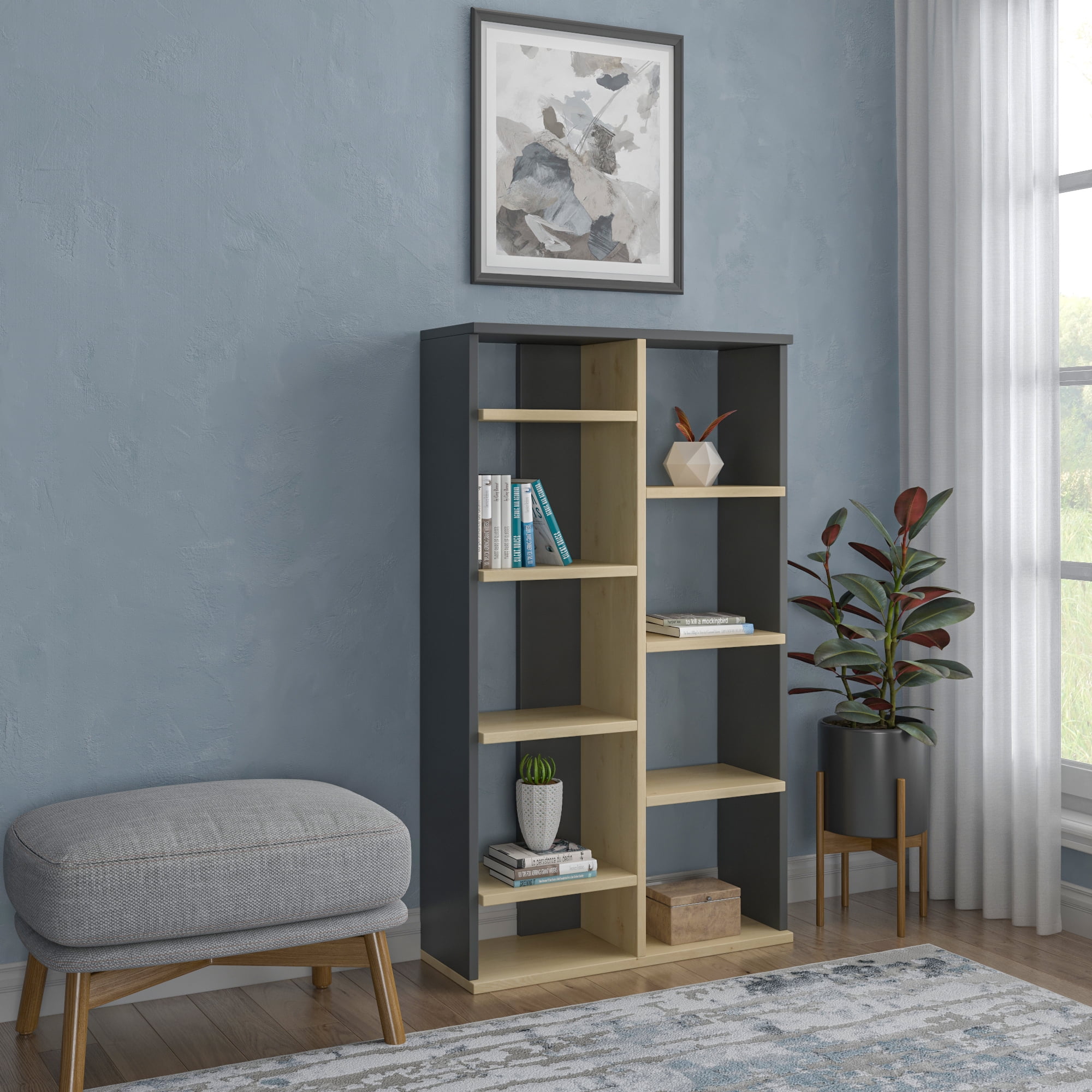 Ada Home Decor Keota Multiple Tier Open Shelf Modern Bookcase, Anthracite/Oak