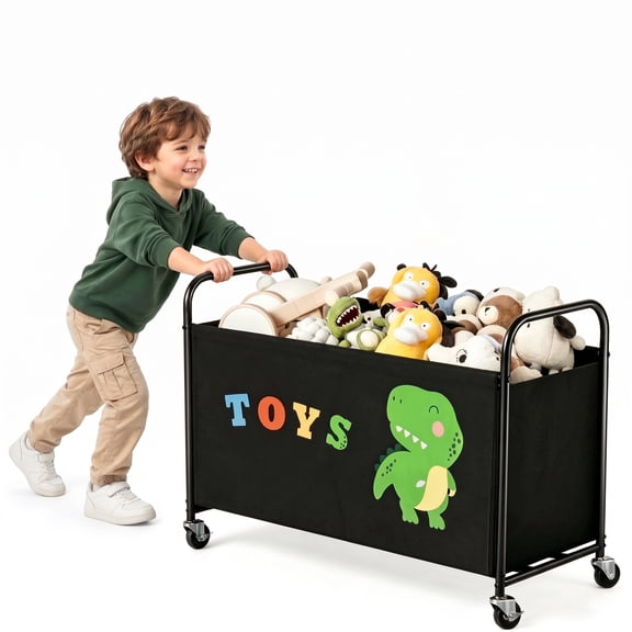 GRANNY SAYS Toy Box, Kids Large Toy Chest 135L Metal Toy Bin with Locking Wheels, Black