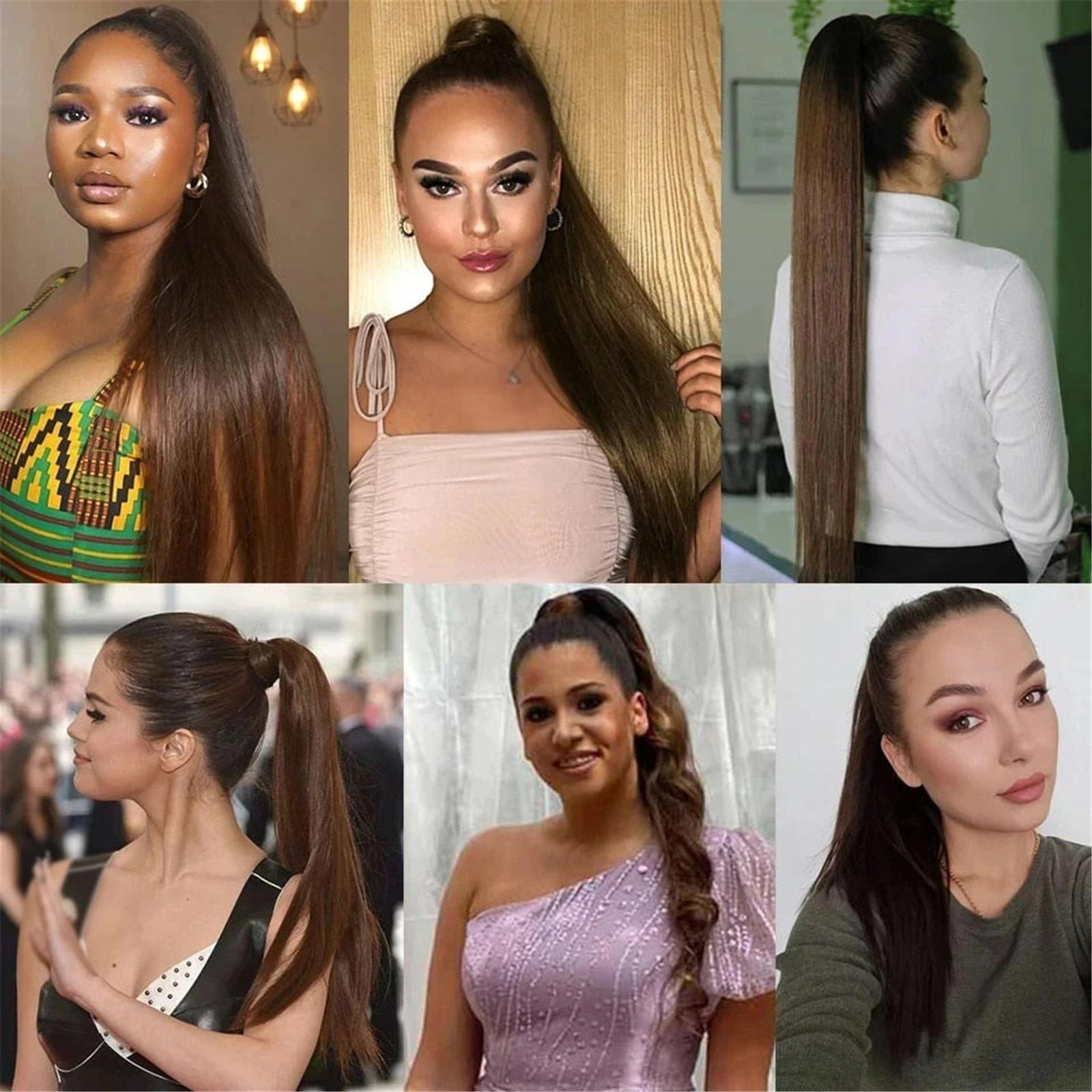 Bone Straight Drawstring Ponytail Wigs Clip In Hair Extensions #2 Wrap Around 100% Human Hair
