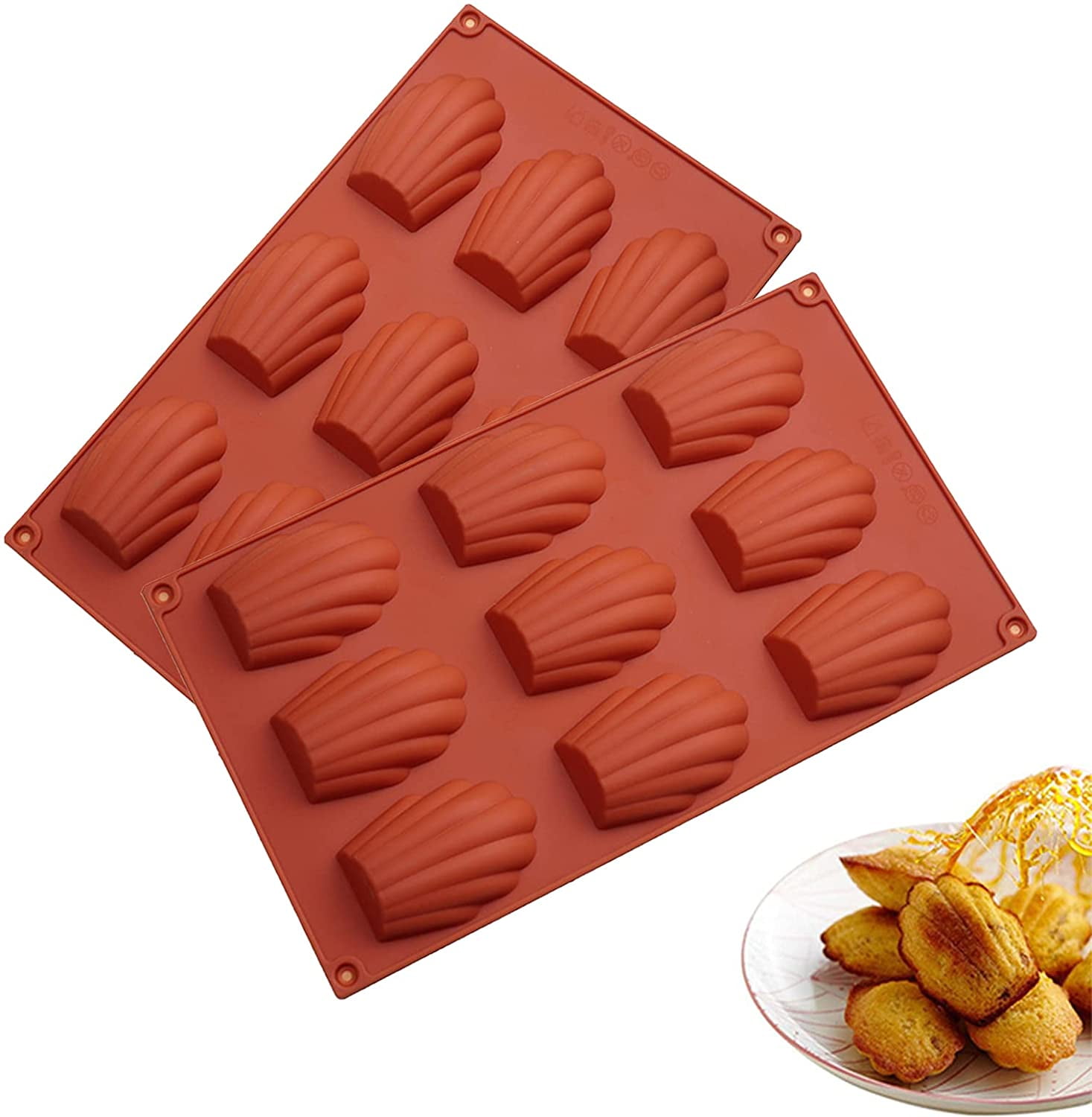 Set of 2 Madeleine Baking Mould,Non-Sticky Silicone Madeleine Mould,Silicone Madeleine Pan for Cake/Chocolate/Candy/Biscuits 9 Cups Grey 