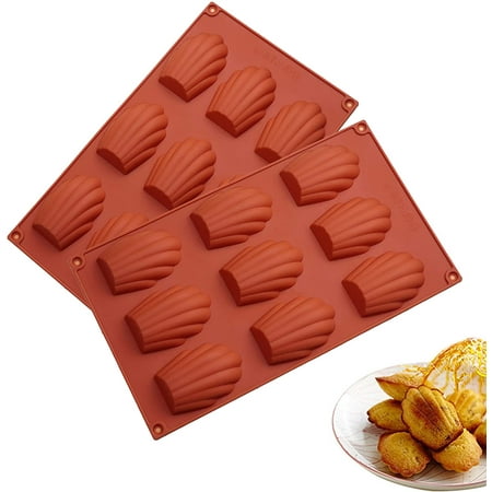 

9 Cavity Madeleine Pan 2Pcs Nonstick Silicone Madeleine Molds Shell Shape Baking Cake Mold Pan (Brick red)