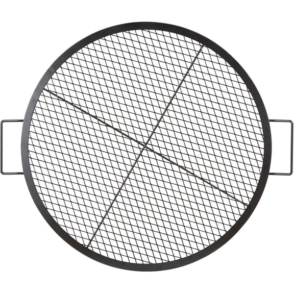 X-Marks Fire Pit Grill Grate, Round Cooking Grate, Heavy Duty Steel Campfire BBQ Grill Grid with Handle and Support X Wire, Portable Camping Cookware for Outside Party & Gathering, 30 Inch Black