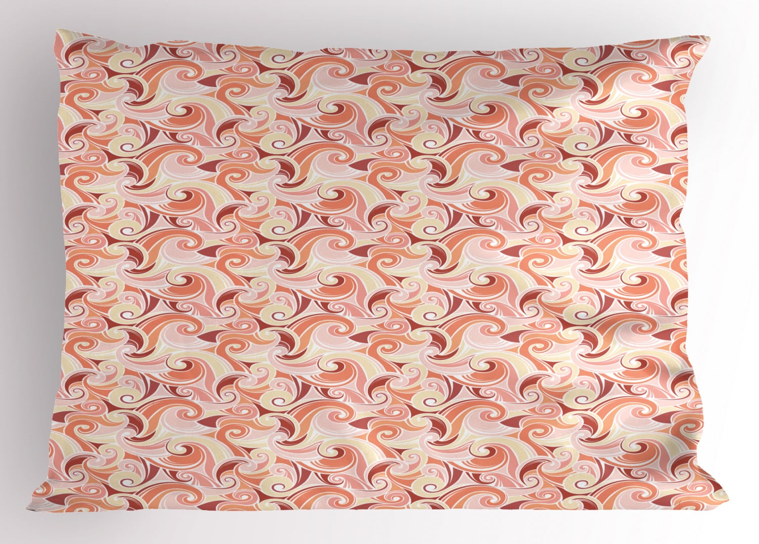 Abstract Pillow Sham, Pastel Color Retro Old Fashioned Swirls and