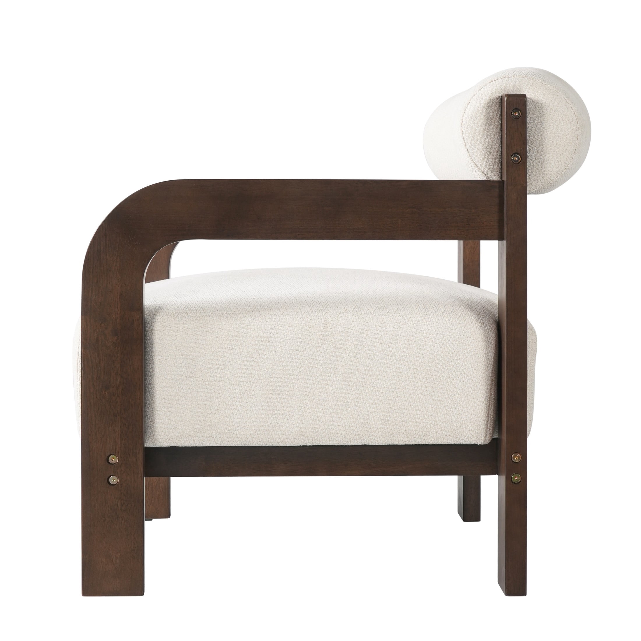 Christopher Knight Home Modern Upholstered Accent Chair, Curved Wood Arms with Thick Cushion, Cream