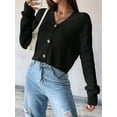 thumbnail image 3 of Women'S Long Sleeve Button Front V-Neck Soft Knit Cardigan Sweaters Black XL, 3 of 6