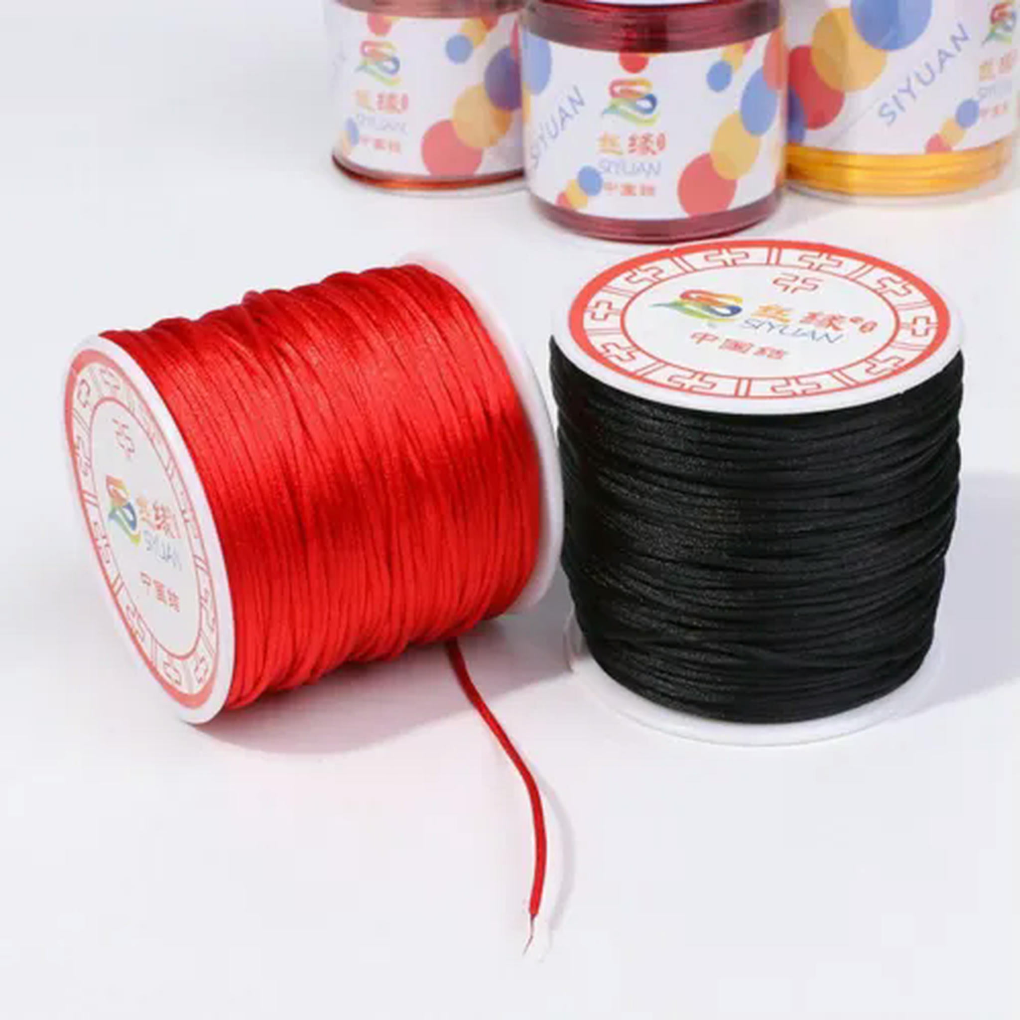 EOEMY 10 Roll 1mm Braided Macrame Satin Silk Cord Chinese Knot Nylon Rattail Thread-6# Green