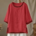 thumbnail image 4 of Summer Tops for Women Embroidered Linen Blouse for Women Loose Fit 3/4 Sleeve Cotton Linen Top, 4 of 5