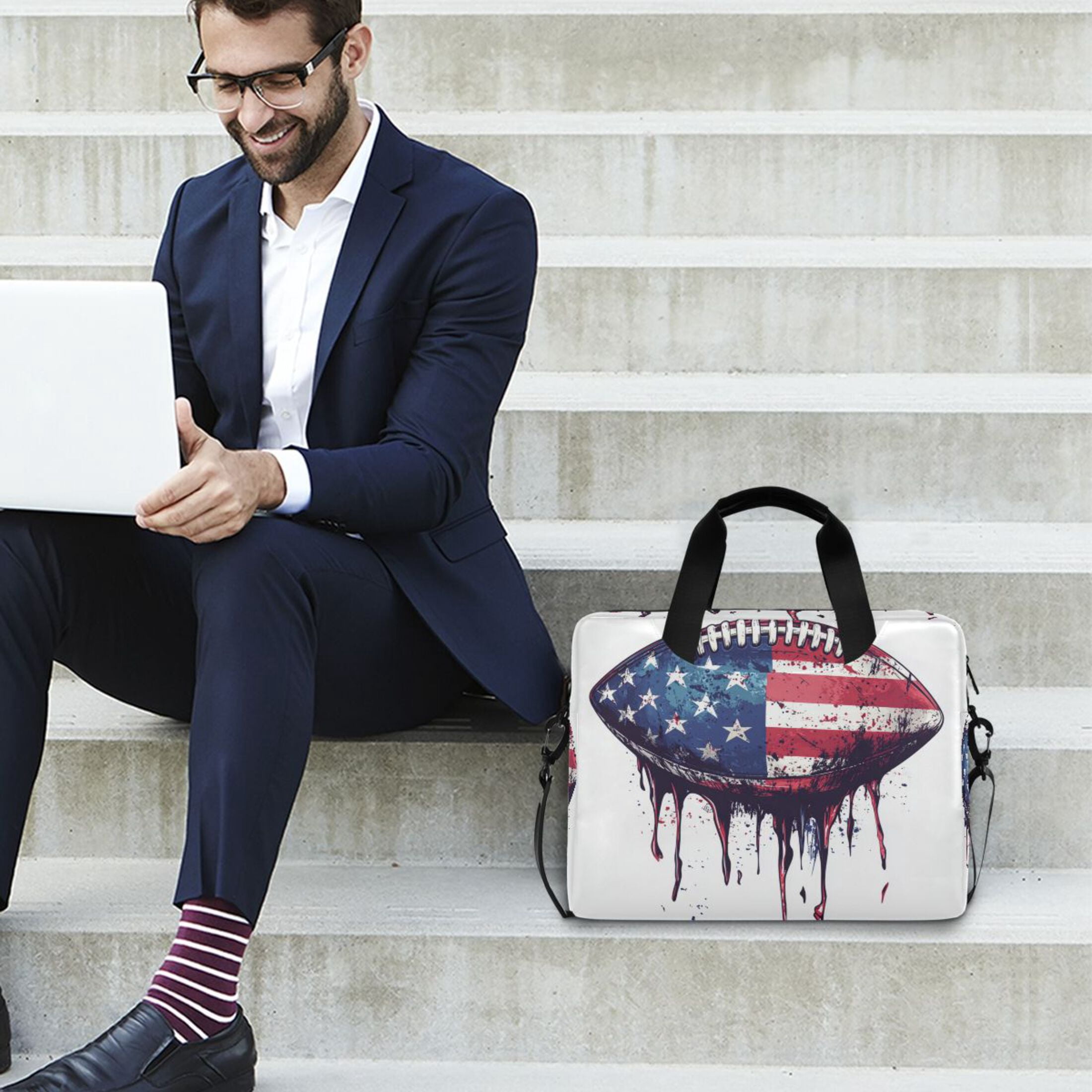 16" Laptop Tote Bag Laptop Sleeve Case Computer Briefcase for Work & Travel Football with An American Flag Design