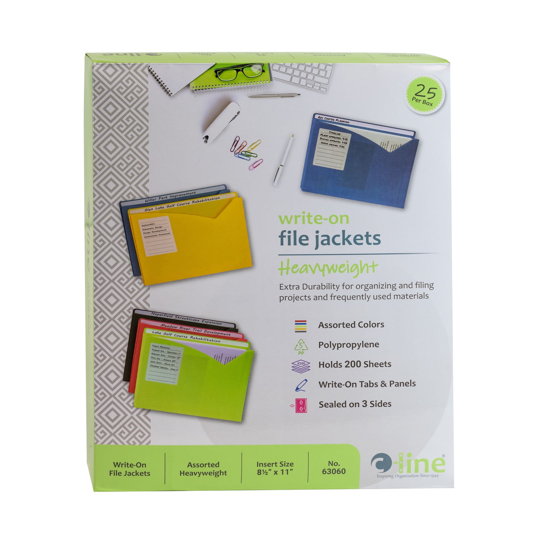 C-Line Write-On Expanding Poly File Folders, 1" Exp., Letter, Assorted Colors, 25/BX