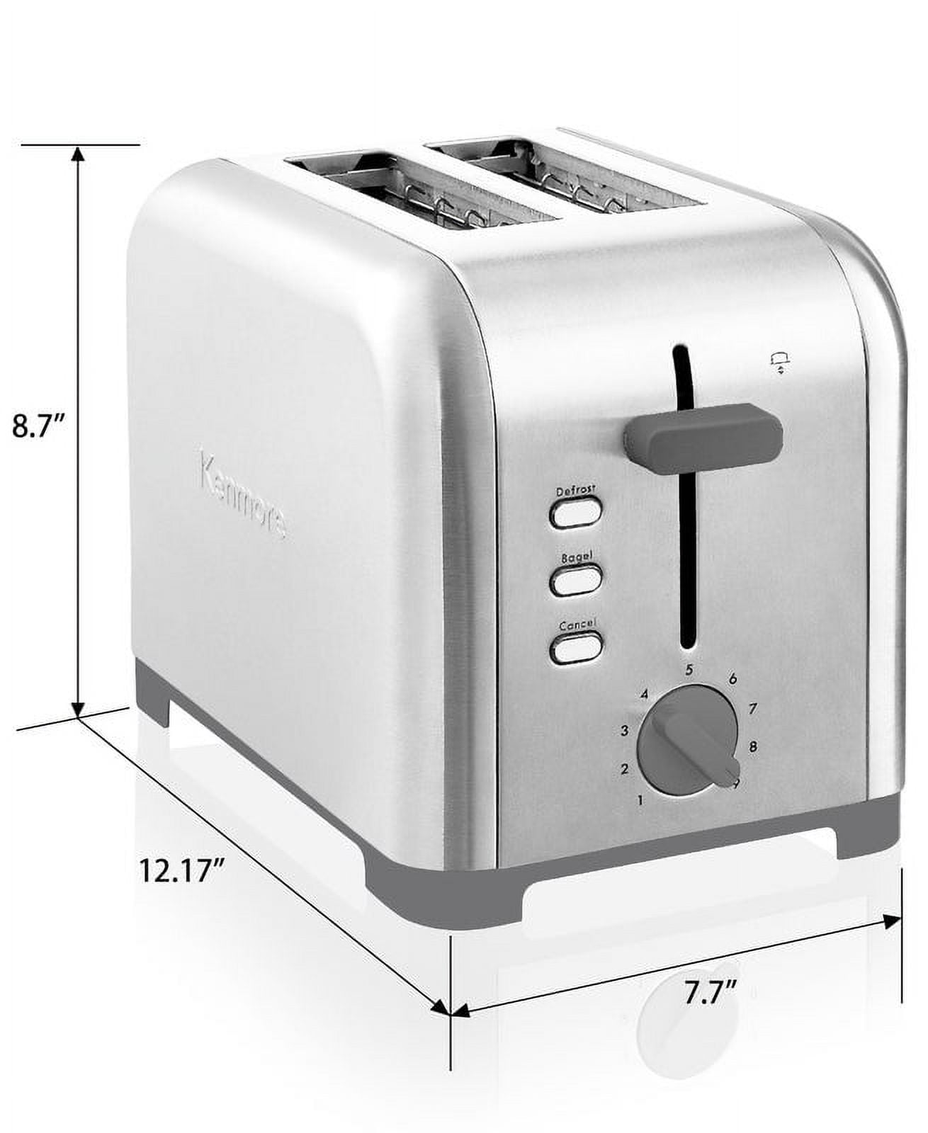 Kenmore 2 Slice 1400W Toaster with Dual Controls, 1.5 in  wide Slots, Silver