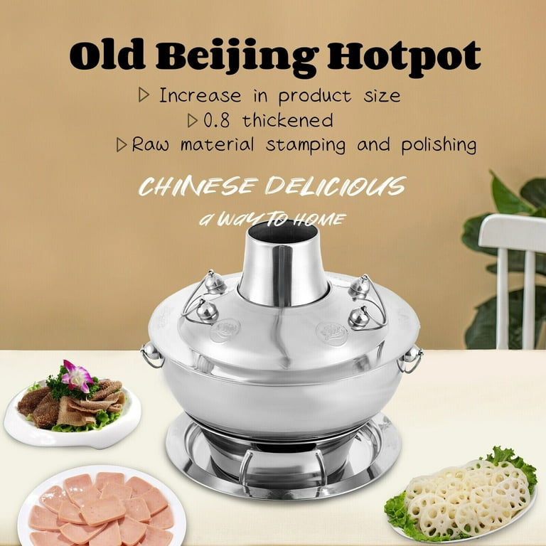 Stainless Steel Hot Pot Chinese Charcoal hotpot, Traditional Meat Cooking  Silver 1.9QT