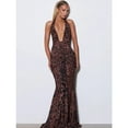 thumbnail image 5 of Leopard Print Backless Sexy Maxi Dress Women Gown Elegant Halter Deep V Neck Sleeveless Bodycon Draped Club Long Dress, 5 of 16