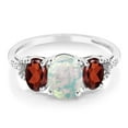 thumbnail image 2 of Gem Stone King Diamond Accent 10k White Gold (2.10 Ct) White Simulated Opal Red Garnet Ring (Size 6.5), 2 of 4