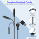 thumbnail image 5 of Cable de Carga Multiusb 4,4 Pies, Nailon de Aluminio, Cable 3 en 1 con Conectores USB Tipo C/Micro/Lighting para la Mayoría de Teléfonos y Tabletas., 5 of 7