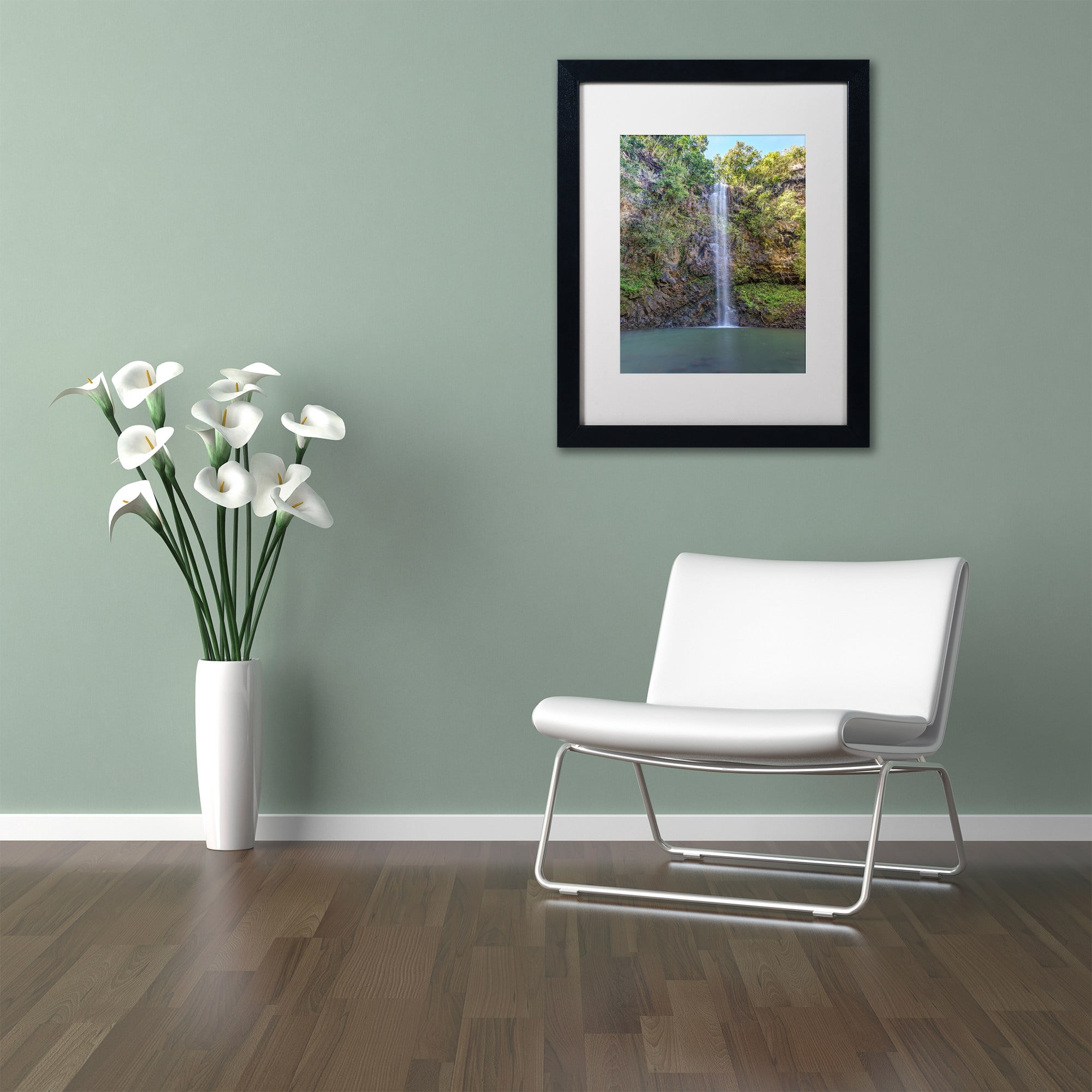 Trademark Fine Art 'Secret Falls' Canvas Art by Pierre Leclerc, White Matte, Black Frame