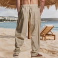 thumbnail image 3 of Zimjoy Men's Dress Pants Summer Wide Leg Linen Pants Breathable Casual Basic Trousers with Belt Loop, Khaki L, 3 of 4