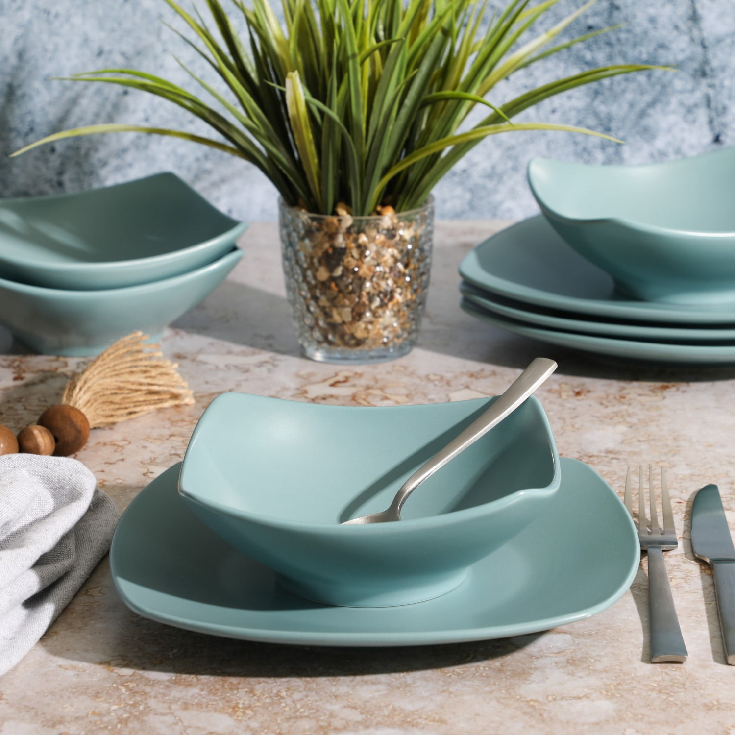Gibson Home Zen Buffet Matte Porcelain 8 Piece Dinnerware Set - Blue