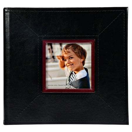 Pinnacle Faux Leather Black Photo Album with Window Frame Cover, Holds 120 - 4"x6" Photos