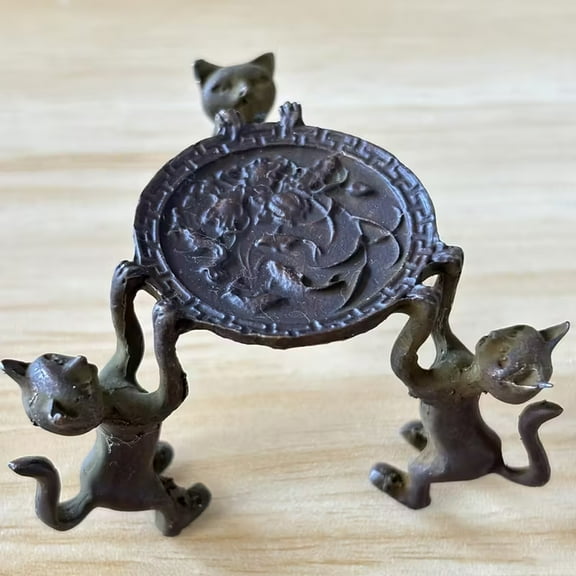 Hotpom Mini Retro Three-Kitty Tray, Antique Bronze Metal Decorative Serving Tray Ornate Standalone Tabletop Decor Non-Food Contact, Bathroom Decorative Tray