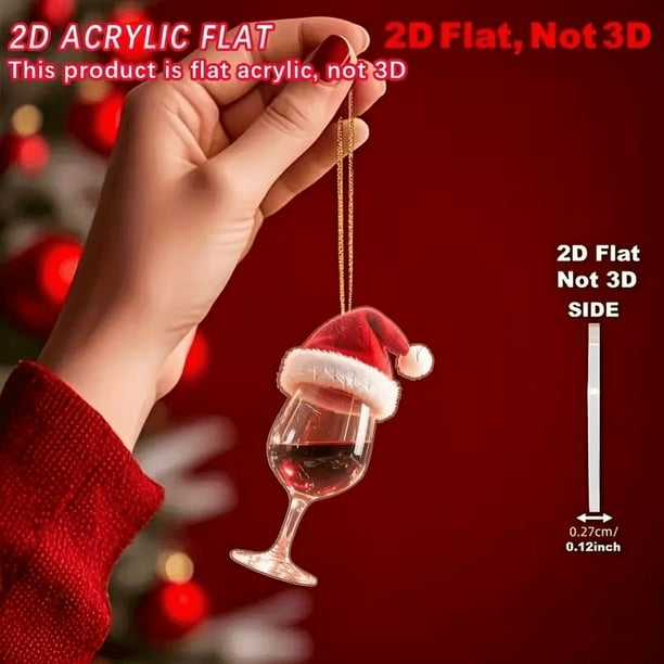 Colgante de copa de vino con forma de sombrero navideño de acrílico | Adorno navideño | Decoración para colgar en el espejo retrovisor del coche | Recuerdo de fiesta para celebraciones festivas