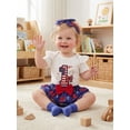 thumbnail image 4 of Lairauiy Toddler Baby Girls 4th of July Outfits 3 6 9 12 18 Months Letter Bow Print Short Sleeves Romper and Layered Ruffles Shorts Cute Headband Socks, 4 of 9