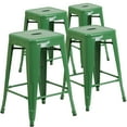 thumbnail image 2 of Flash Furniture 4 Pack Commercial Grade 24" High Backless Green Metal Indoor-Outdoor Counter Height Stool with Square Seat, 2 of 14