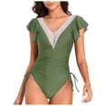 thumbnail image 1 of Huesdet Womens Tummy Control Bathing Suits V Neck Cute One Piece Swimsuits Lace Up Ruffle Swimsuit[AG,S], 1 of 9