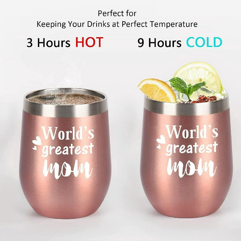 Mother's Day Gift for Mom, World's Greatest Mom Stainless Steel Wine  Tumbler, Mother's Day Birthday Gifts for Mom Mother Mama New Mom to Be,  12oz Insulated Wine Tumbler with Lid, Rose Gold 