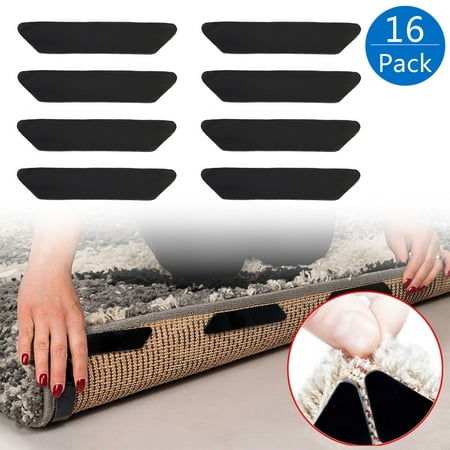 16 Pack Anti Curling Rug Grippers. Anti Slip Straight Carpet Gripper for Corners and Edges - Anti Slip Rug Pad for Rugs - Ideal Rug Stopper For Kitchen