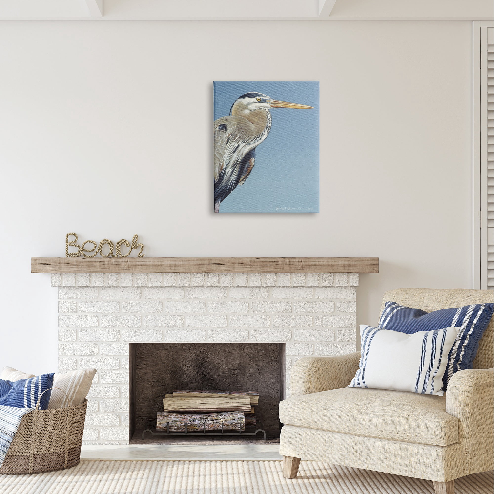 Stupell Industries Heron Portrait on Blue Animals & Insects Painting Gallery Wrapped Canvas Art Print Wall Art, 24 x 30