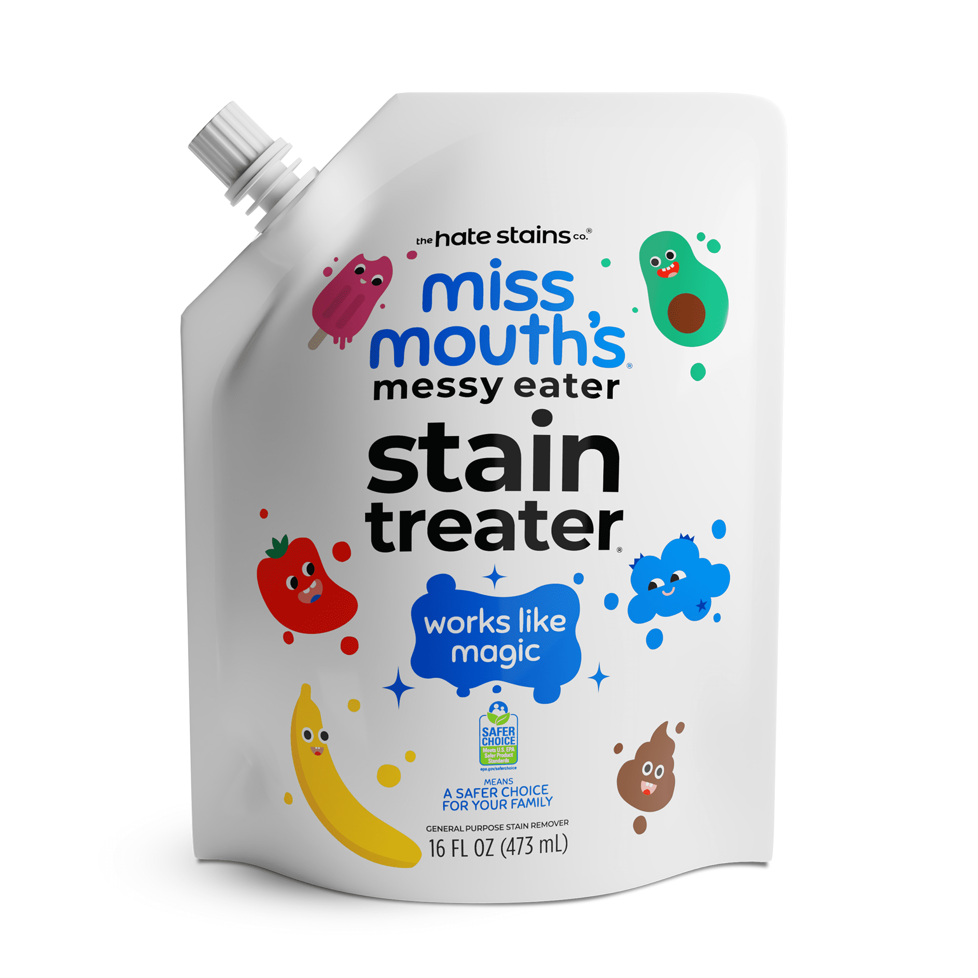 Miss Mouth's Messy Eater Stain Treater Refill Pouch, 16 floz, Stain Remover for Food, Grease, Coffee & More, Gentle on Laundry