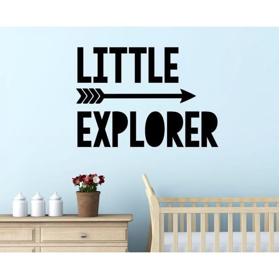 Nursery Wall Stickers Little Explorer with Arrow Vinyl Art Baby Decor 34x23-Inch Black