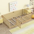 thumbnail image 3 of Miniyam Wooden Twin Size Floor Bed for Kids with Door, High Safety Fence, Oak, 3 of 7