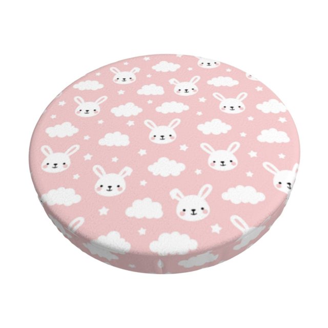 Disketp Rabbit And Cloud Funda Redonda para Taburete, Funda de Cojín para Silla de Bar Suave y Elástica-14 inch