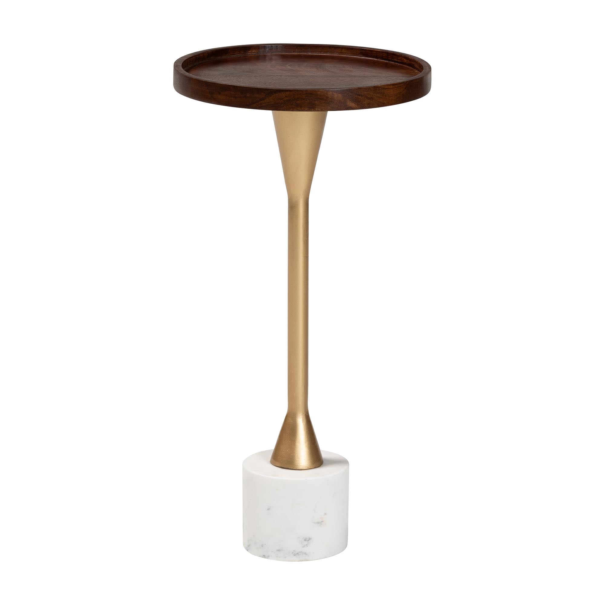 Baxton Studio Janaki Drink Table with Marble Base - Compact Pedestal Accent Table with Tray Top for Living Room or Sofa Side