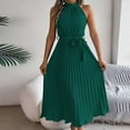 thumbnail image 4 of Women's Sleeveless Halter Neck Pleated Midi Cocktail Dresses A Line Flowy Beach Maxi Dress with Belt, 4 of 6