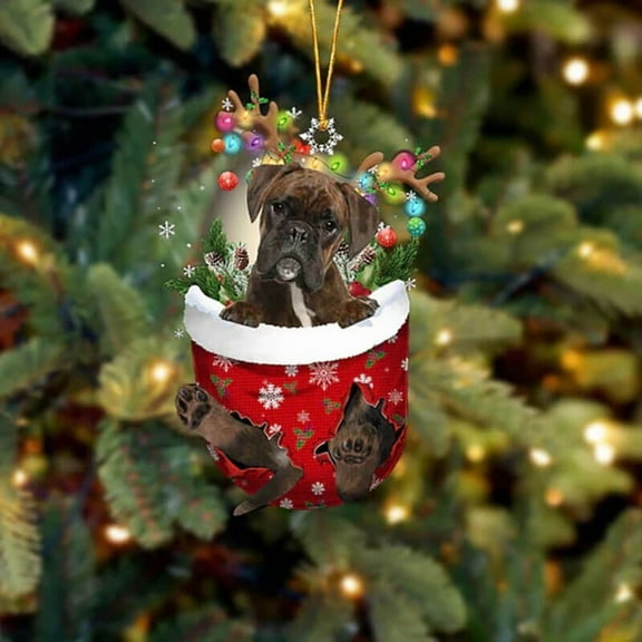 Boxer In Snow Pocket Christmas Ornament