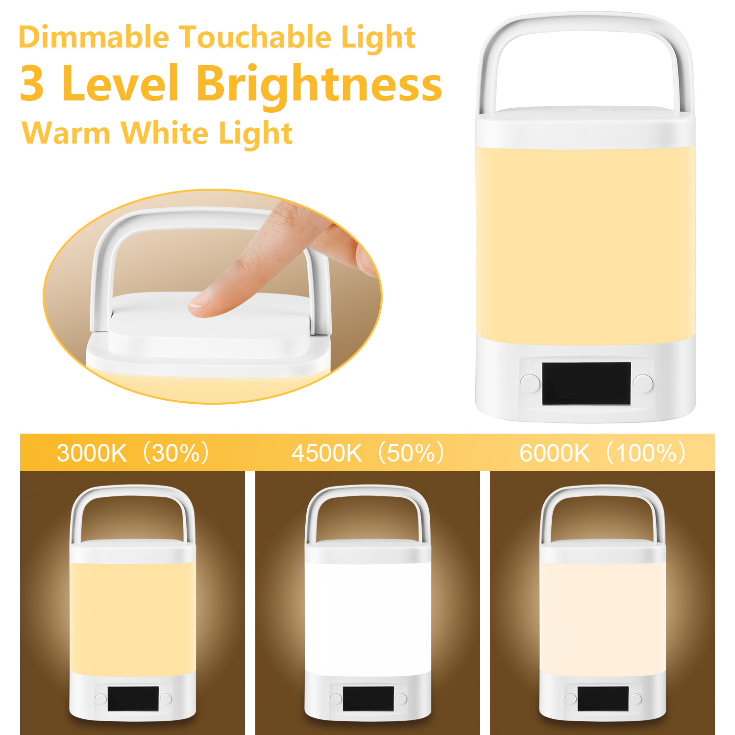 HopePow Night Light Touch Lamp for Nursery Bedside Table with Usb,Touch Night Light with Hanging Handle Clock,Remote Control 3 Way Adjustable Dimmable Portable LED Night Light for Bedroom,Nursery