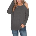 thumbnail image 1 of Pompotops Mode Femme Décontractée Col Rond Manches Longues Épaules Dénudées Hauts Unis Blouse, 1 of 4