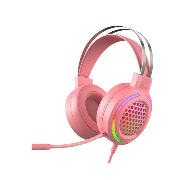 M12 Noise Reduction RGB Lighting 7.1 USB Wired Headphone Gaming Headset with Microphone for Desktop Computer Laptop - Pink
