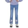 thumbnail image 2 of Gubotare Jeans for Girls High Waist Kids Girls Fashion Ripped Flared Denim Pants Zip Clouse Casual Hem Bell-Bottoms Jeans 5T 6T (Beige,5-6 Years), 2 of 5