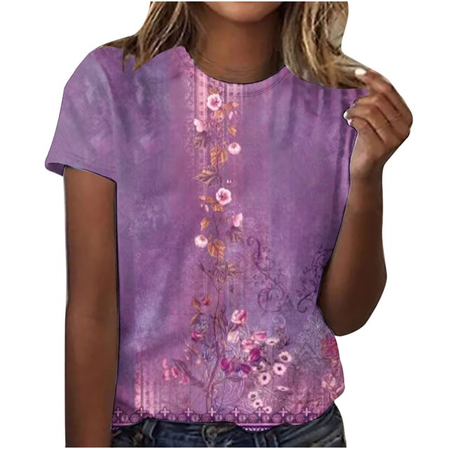 Birdeem T-Shirt Décontracté Rétro Imprimé à Col Rond à Manches Courtes pour Femme