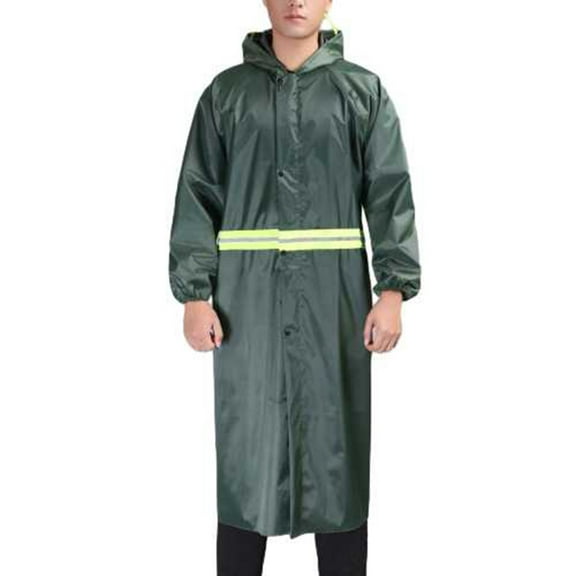 Oplxuo Mens Long Safety Rain Coats with Reflective Stripes Waterproof Packable Rain Jacket with Hood Reusable