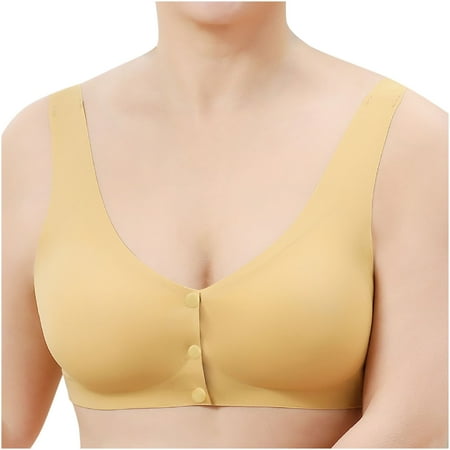 Crunowin Women s Casual Front Closure Comfort Bra  Breathable Lingerie Solid Color Plus Size Wire Free Everyday Underwear Yellow XL